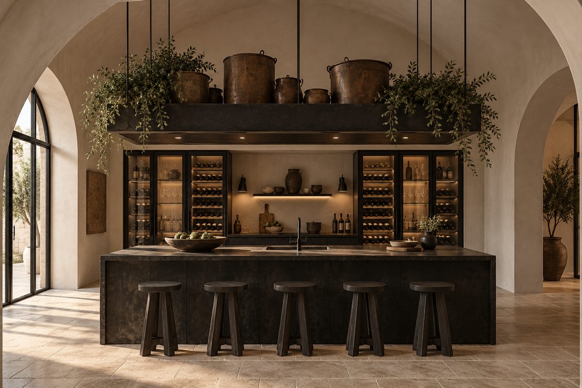 La cucina con cantinetta vini